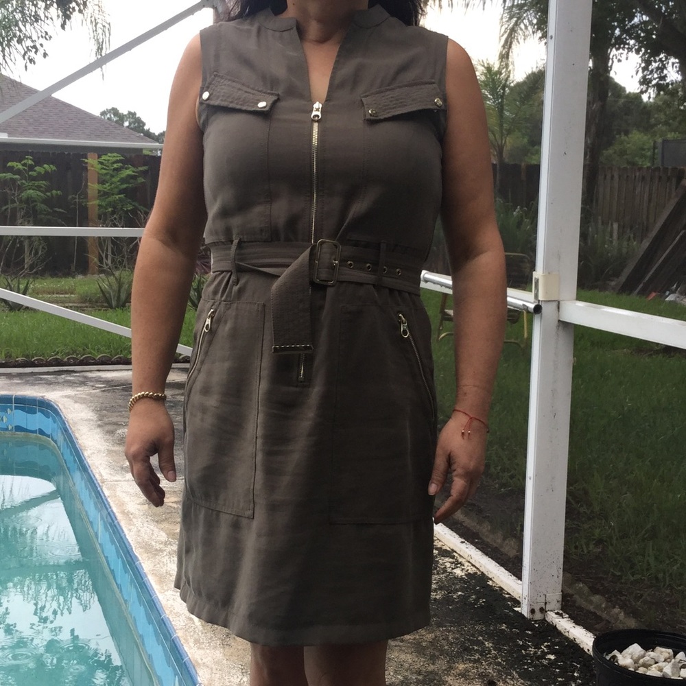 Karen Millen Olive green  Woven Belted Dress